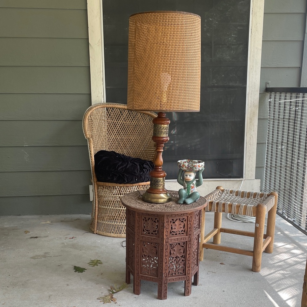 Vintage boho wood and brass lamp ( lamp shade sold separately)
